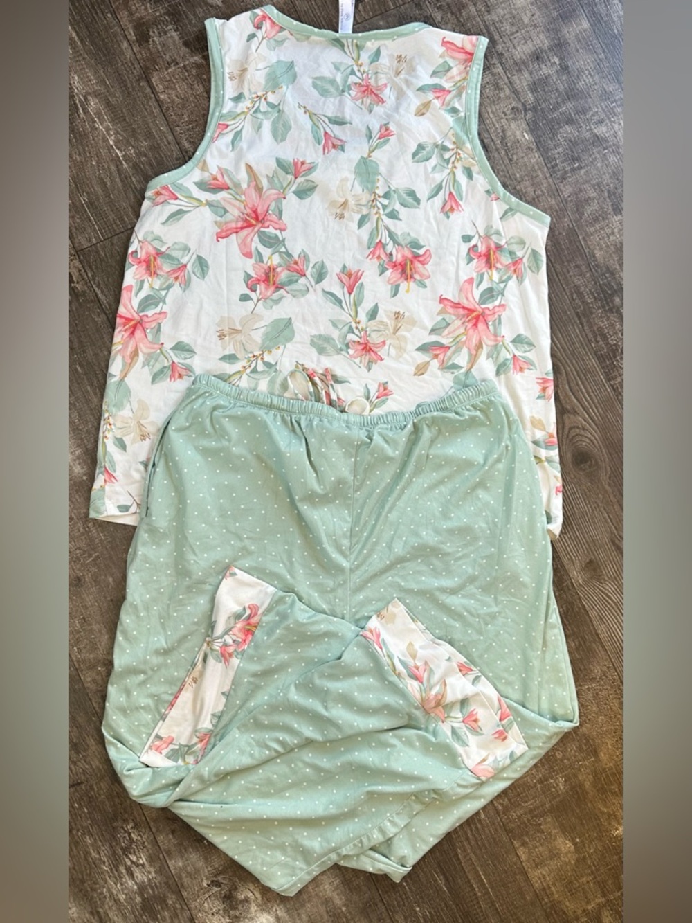 Flora Nikrooz Mint Green Polka Dot and Pink Floral Sleep Set Size Large - Picture 2 of 8